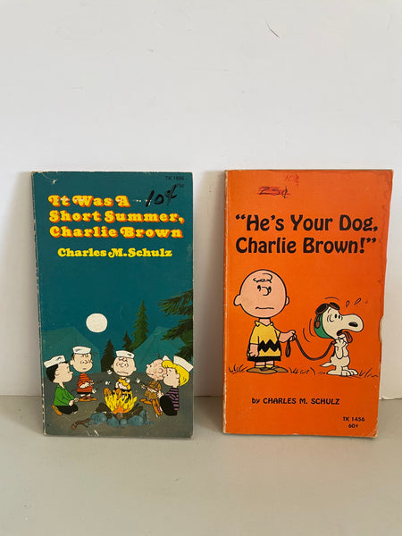 ~ Set/2 Vintage Peanuts Books Charles Schulz Softcover Book Short Summer, He’s Your Dog