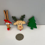 a** Wood Lapel Pins Set/3 Christmas Winter Holiday Tree Reindeer Bundle