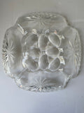 <€€ Vintage Deviled Egg Divided Relish Glass Serving Tray  Starburst Ruffled Edge Anchor Hocking