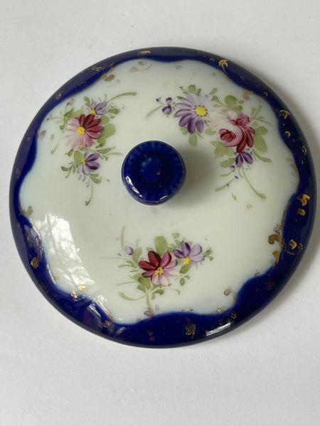 ~ Vintage Ceramic Round Blue Floral Lid for Trinket Keepsake Box (lid only)