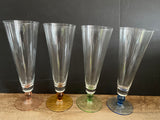 a** Set of 10 Crystal Glass Pedestal Barware 9” Flutes Glasses Goblets Pink Blue Green Gold Bases