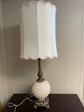 <€€ Vintage LIGHTING Rembrandt Tall Table Lamps with Antiqued Gold Base Ivory Shades Mid Century MCM Pair Set/2 With Tag