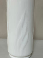 a** Vintage Milk Glass Vase White 7.5” Etched Leaves