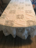 a** Pure White Sheer Inlay Cotton Table Cloth Cover 102” Christmas Holiday