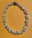 New Frosted White & Rhinestone Glass Beads Stretch Beaded Bracelet for Womens/Teens Yoga