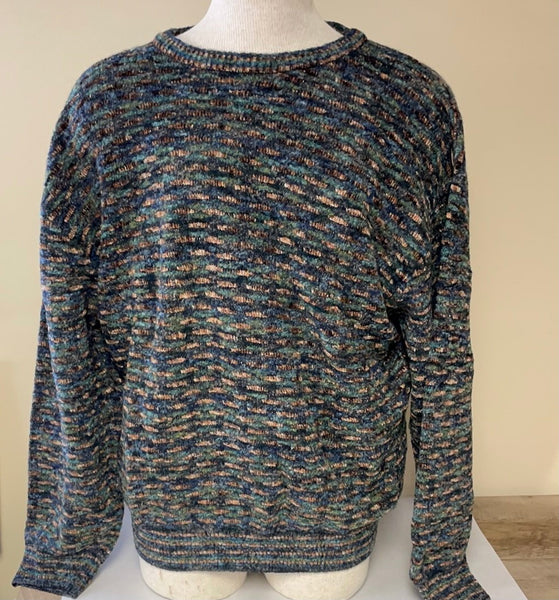€ Mens JHANE BARNES Wool Blue Green Brown Sweater Long Sleeve Sz XL