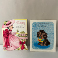 a* Vintage (1950-1960) Lot/2 Used Mommy Mom Birthday Greeting Cards Crafts Scrapbooking