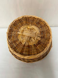 <€€ Medium Round Wicker Woven Basket w/ Handles Three Tones of Brown