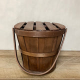 <€€ Large Oval Wood Basket w/ Wood Lid and Dual Handles Brown Sewing