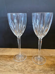 ~€ Pair/Set of 2 Crystal 8.25” Etched Stemmed Toasting Champagne Flutes Glasses