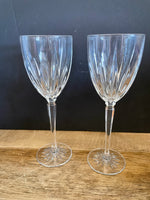 ~€€ Pair/Set of 2 Crystal 8.25” Etched Stemmed Toasting Champagne Flutes Glasses