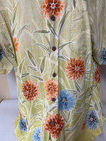 Mens TOMMY BAHAMA Silk Yellow Floral Hawaiian Print Camp XLarge Pocket