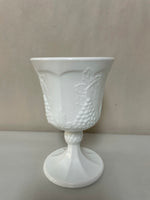 a** Vintage Pair/Set of 9 Milk Glass Indiana Harvest Pedestal Footed Wine Goblets White Grape & Leaf