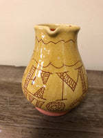 *Vintage Pottery Gold Brown Glaze 5.5” Pitcher Handle Vase EM 1792