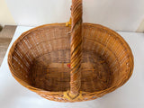 <€€ Oval Wood Woven Rattan Basket w/ Handles Two Tone