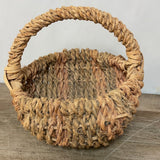 <€€ Rustic Round Rattan Basket Woven Coil Multi Colored