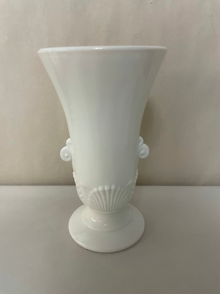 *Vintage Milk Glass Vase White Delicate Raised Design Pedestal