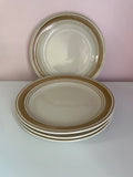 <€€ Mainstays Casual Banded Brown/Beige 4 Piece Set for 4 Dinner & Bread Plates, Salad/Soup Bowl, Mug