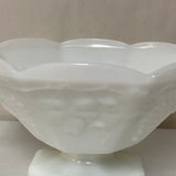 a** Vintage Milk Glass Serving Bowl Dish White Octagon Pedestal Raised Grape & Leaf Design 9.25”