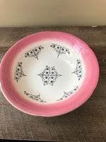 €€ Vintage China Pink and Black 8” Salad Serving Bowl Retired