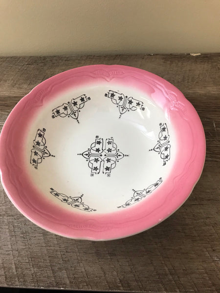 a** Vintage China Pink and Black 8” Salad Serving Bowl Retired