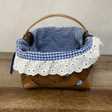 ~¥ Rectangle Rattan Woven Gathering LINER Basket w/ Handle Blue Gingham Easter