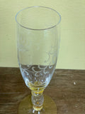 ~ Vintage Pair Set/2 Clear Fancy Scroll Crystal Champagne Flutes Gold Stem Barware 7.25”