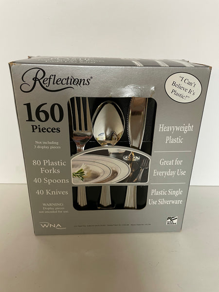 a** NEW WNA Reflections 160 Piece Set Heavy Plastic Silverware 80 Forks/40 Spoons & Knives