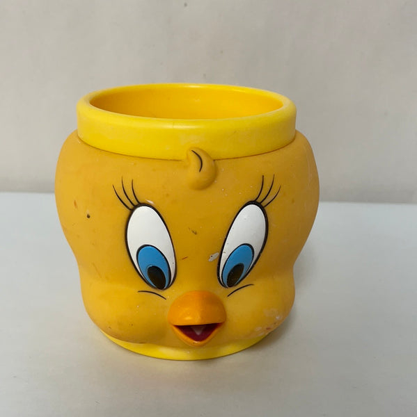 € Vintage 1992 Yellow Tweety Bird Mug Cup Warner Bros Looney Tunes Plastic 3D