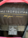 Womens/Juniors Black Medium 100% Leather Coat by Metropolitan New York Knee Length Collar