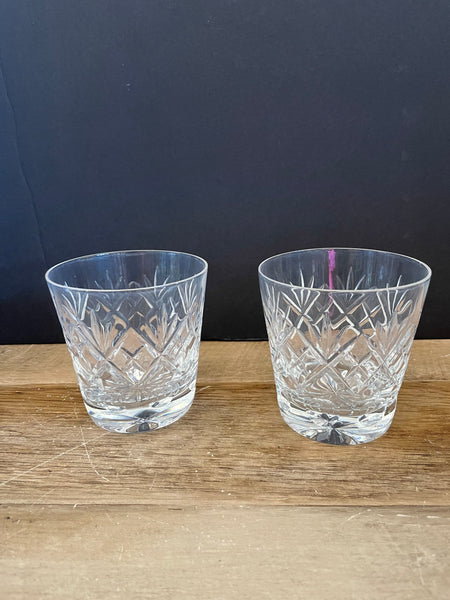 a** Set/2 Pair Clear Crystal Cut Juice Low Ball Glasses 3.5” H