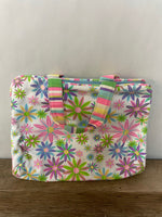 a** Travel Makeup Bags 3 Pc Set Bright Floral/Stripe Toiletry Foldable Hanging Cosmetic Organizer