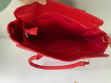 (L) New Large Satchel Shoulder Bag Red Faux Leather Gold Studded Accents