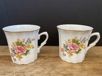 Vintage Set of 4 SPRING BOUQUET White Tea Coffee Cups Mugs 3.25” Porcelain Gold Rim
