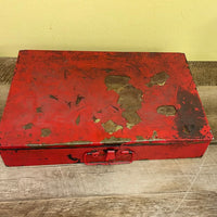 ~€ Vintage Rustic Red & Gray Metal Assortment Box Mighty