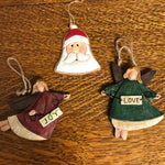 a** Vintage Set/3 4” Resin Painted Christmas Holiday Ornaments JOY LOVE Santa