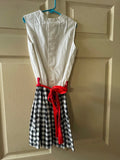 Vintage Girls Sz 10 Sleeveless White Black Plaid Dress Raggedy Ann/Andy Appliqués