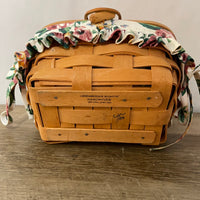 ~ Vintage Longaberger Wood Woven Basket w/ Handle Floral Liner & Lid