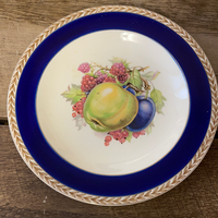 a** Vintage Set 3 Gold Gilt Edge Blue DUCAL Decorator Dinner Plates 9” Fruits