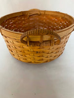 a** Medium Round Wicker Woven Basket w/ Swivel Handles Natural