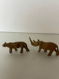 *Vintage Set/2 Miniature Wood Hand Carved Wild Animals Cheetah & Rhino
