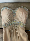 Womens Juniors LA FEMME Champagne Jeweled Strapless Sz 2 Formal Evening Ball Prom Gown