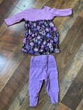 Carter’s Baby Girl 3 Month Spring Fall 2 Piece Long Sleeve Bodysuit Top and Pant Set Purple Floral Print