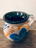 €a** Vintage Pottery Bright Flowers Glaze 3.5” Mug Cup Handle Vase Pitcher