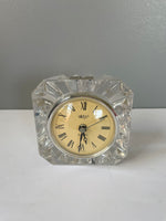 <€€ Vintage Crystal MIKASA Diamond Cut Mantle Clock Quartz Round Face Heavy Battery Operated