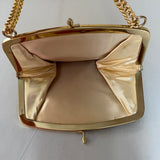 a** Vintage Metallic Gold Evening Bag Clasp Purse w/Chain Lined