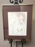 <€€ Gold Metal Framed Art Pencil Print Female In Lace Artist William Tara Signed