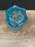 ~€ Vintage Set/6 Ice Blue Depression Glass Water Ice Tea Goblet Tumblers Starburst Bottom