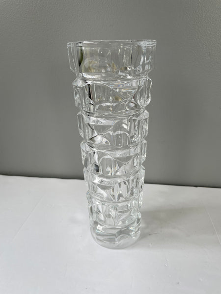 Tall Heavy Crystal Clear Cut Glass Design 9” Flower VASE Decor