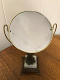 Vintage Ornate Metal Table Top Hollywood Vanity Swivel Tilt Dresser Mirror Marble Base
